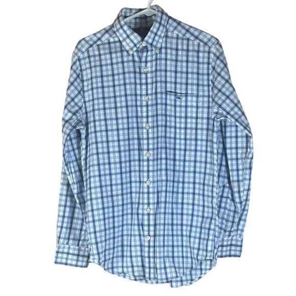 Vineyard Vines Button Front Blue Slim Fit Tucker Shirt Size Small - Picture 8 of 8